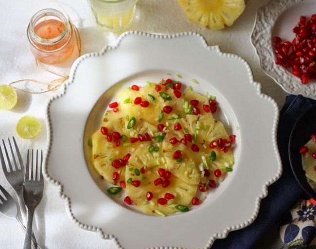 Pineapple Carpaccio with a chillie infused dressing