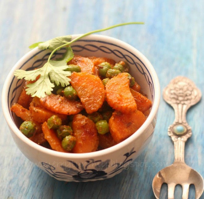 Gajar Mutter Carrot Peas Stiry fry Indian Side Dish