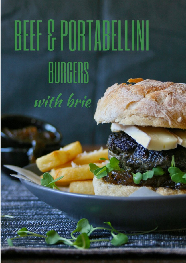 Beef and Portabellini Burgers with Brie
