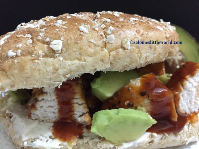 Avocado and chicken oatmeal deli roll sandwich
