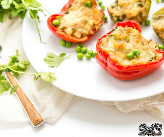Baked Stuffed Green & Red Peppers