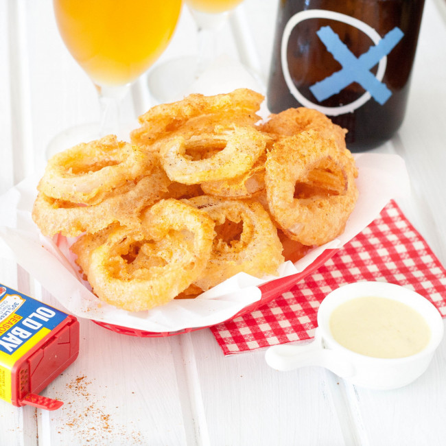 Old Bay Onion Rings and Lemon Dipping Sauce