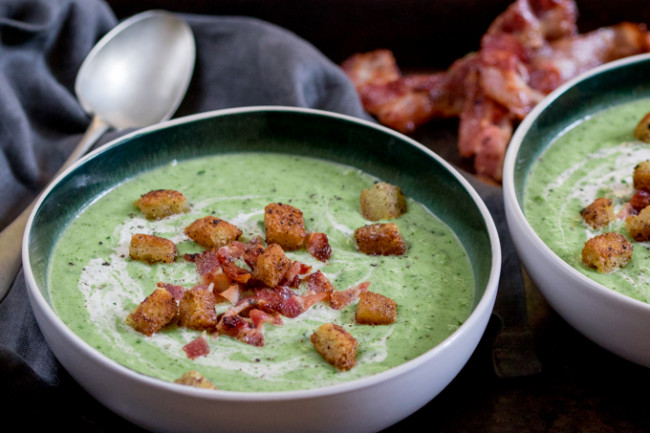 Broccoli Cheese Soup With Bacon Fat Croutons