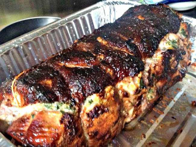 Brown Sugar Roasted Pork Loin with Cream Cheese Stuffing