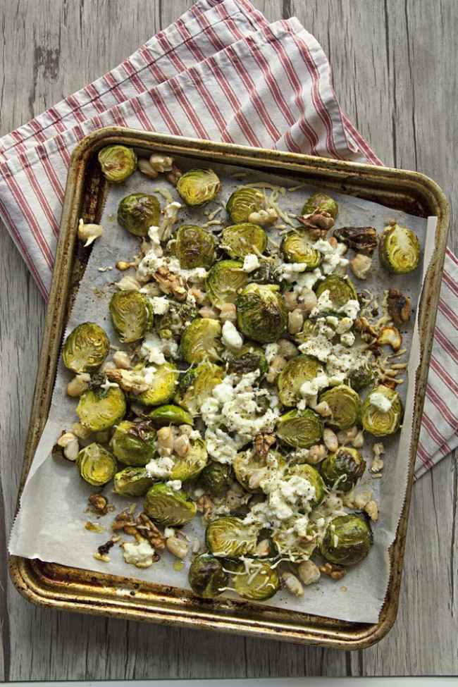 Chevré Roasted Brussels Sprouts With Walnuts
