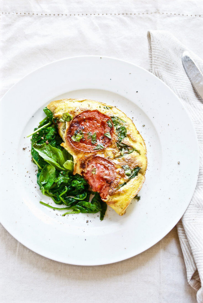 Caprese Omelet with Sauteed Spinach
