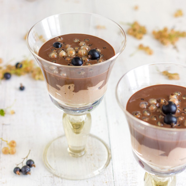 Chocolate Pudding Dessert with White Currant
