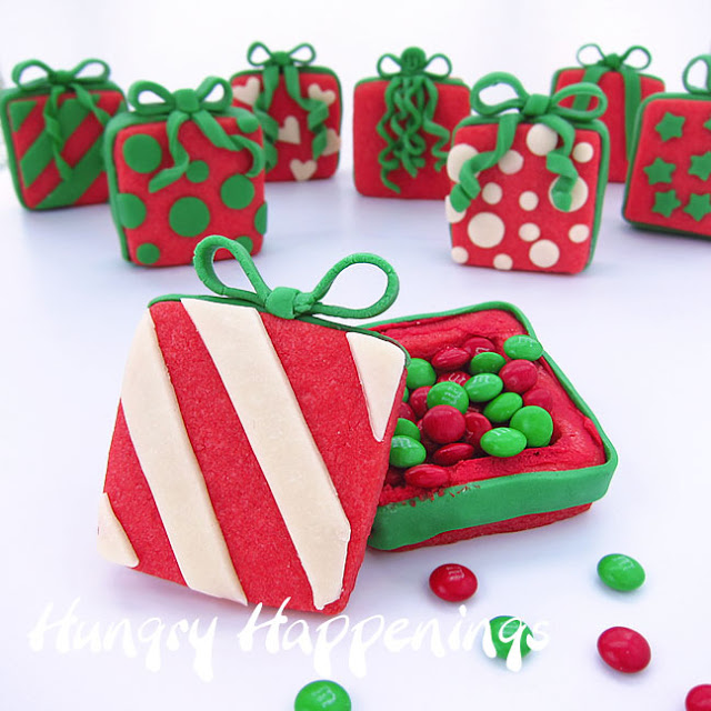 Festively Decorated Candy Filled Christmas Present Cookies