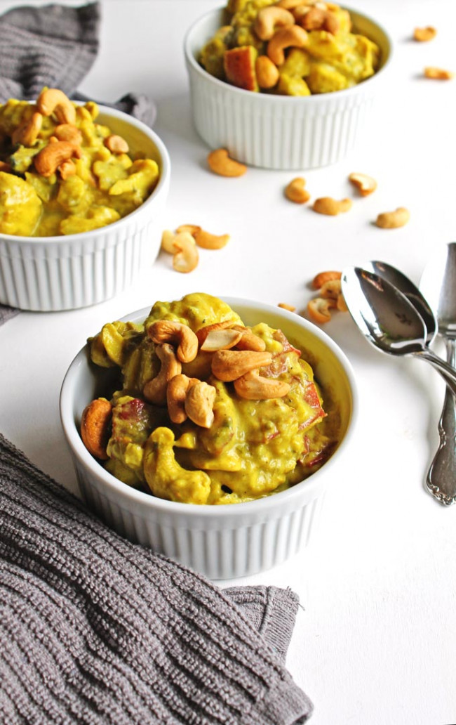 Coconut curry cauliflower stew with potatoes and cashews