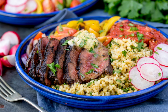 Coffee Crusted Steak Buddha Bowl with Spiced Butter