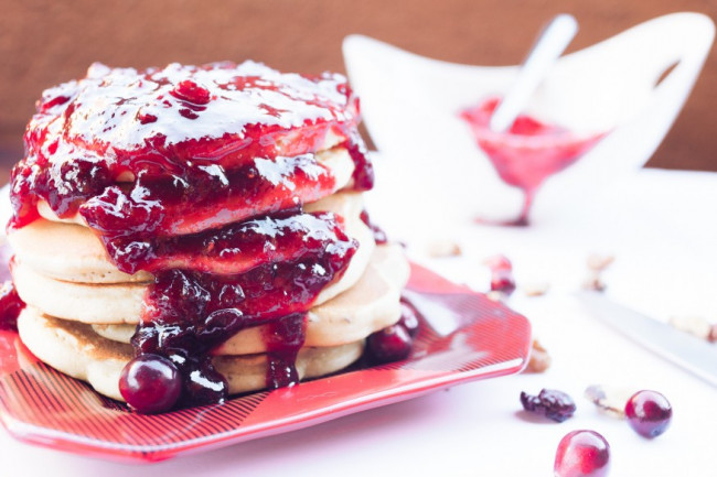 Fluffy Cranberry Walnut Pancakes And Cranberry Maple Syrup