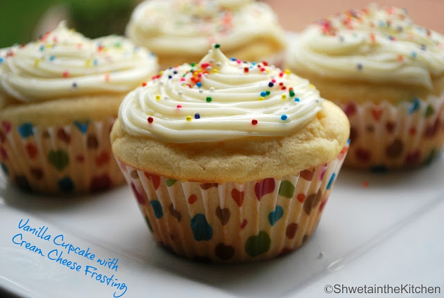 Vanilla Cupcake with Cream Cheese Frosting - Eggless