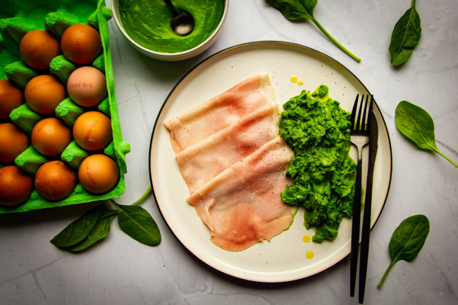 A Green Eggs And Ham Recipe With Spinach Purée