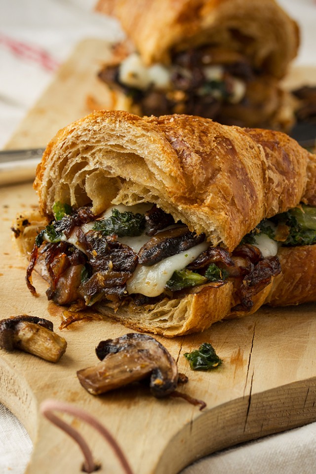 Croissant With Mushrooms, Kale, Caramelized Onions And Goat Cheese