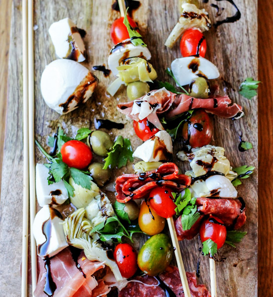 Italian Antipasto Skewers With Balsamic Reduction 