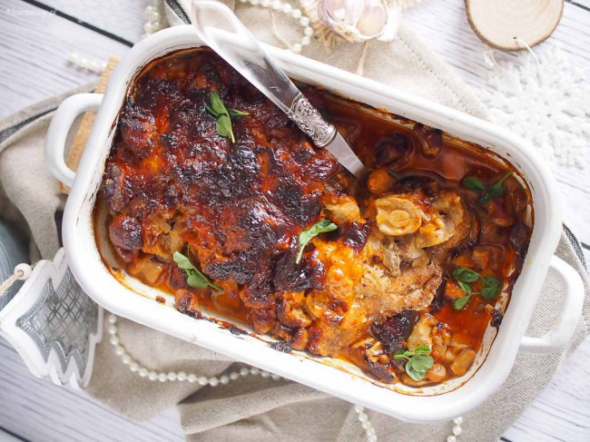 Pork neck baked with mushrooms and mayonaisse