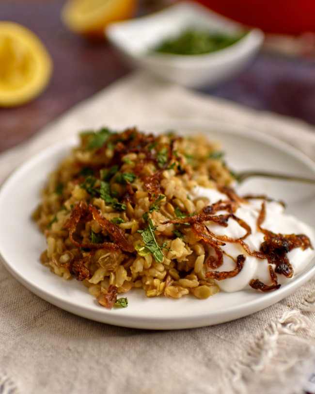 Lebanese Style Rice And Lentils With Crispy Onions