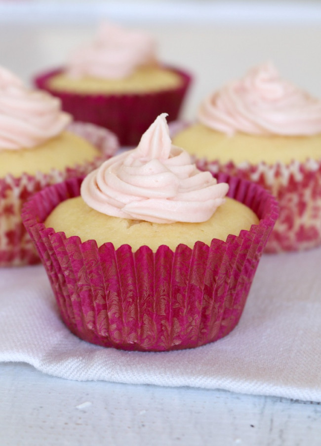 Simple Lemon Cupcakes with Raspberry Frosting