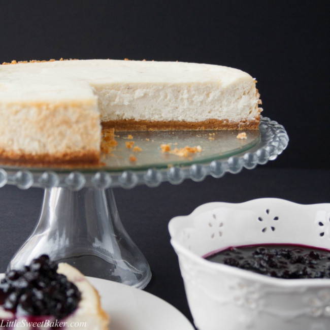 Low-Fat Vanilla Bean Cheesecake with Blueberry Compote