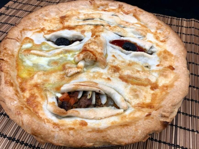 Spooky Face Meat Pie for Halloween
