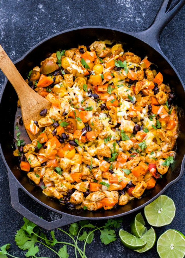 Mexican Chicken, Sweet Potato And Black Bean Skillet 