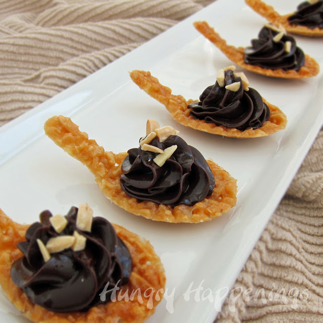Edible Nougatine Spoons filled with Chocolate Ganache