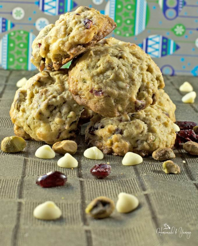 Oatmeal Cranberry Cookies with White Chocolate & Pistachios