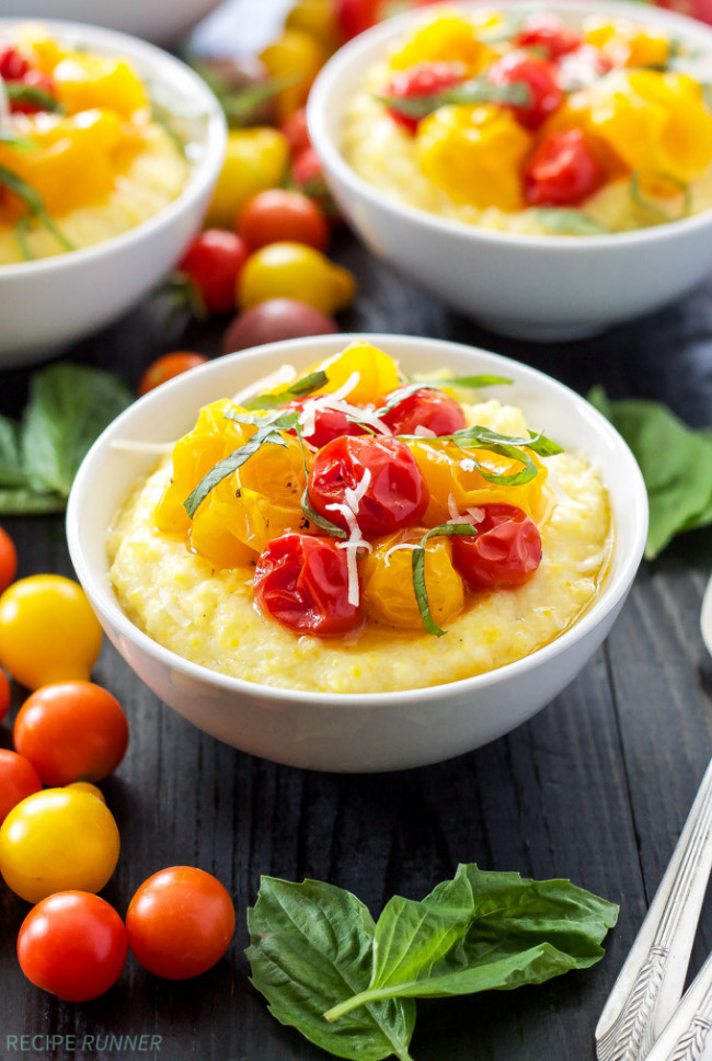 Oven Roasted Tomatoes With Creamy Parmesan Polenta