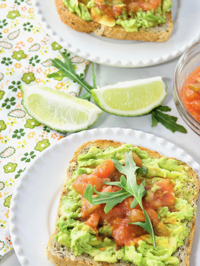 Smashed Avocado on Toast Topped with Salsa