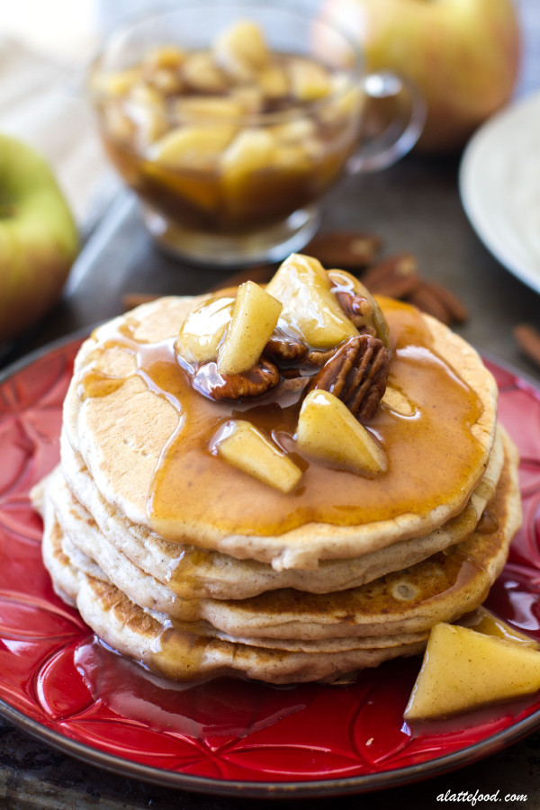 Pecan Pie Pancakes with Apple Cinnamon Syrup