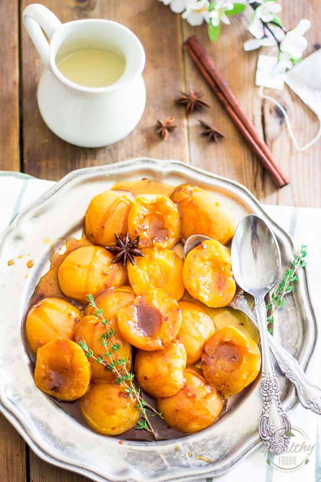 Poached Apricots With Spiced White Tea And Honey Glaze