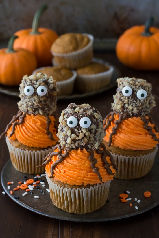Pumpkin Walnut Spider Cupcakes