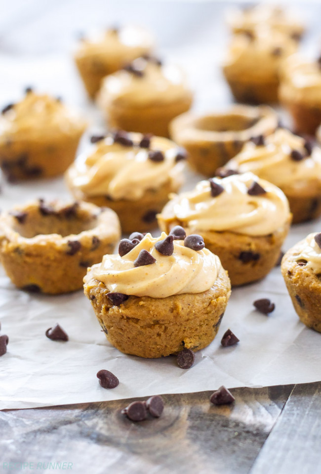 PUMPKIN CHOCOLATE CHIP COOKIE CUPS WITH PUMPKIN CREAM CHEESE FROSTING