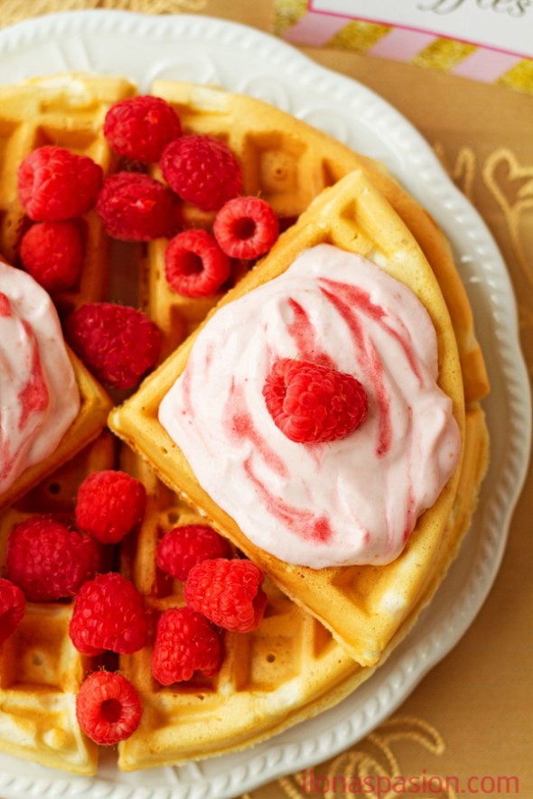 Raspberries & Cream Yogurt Waffles