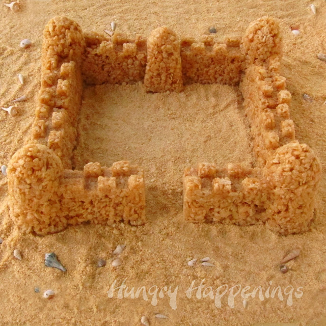 Caramel Rice Krispies Treat Sand Castle made using sand molds