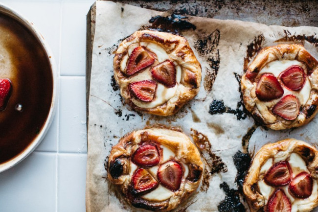 Roasted Balsamic Strawberry + Labneh Danishes