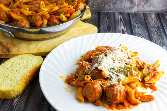 Sausage and Peppers Mostaccioli 