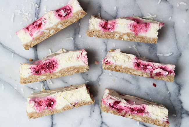 Healthy-ish Raspberry Cheesecake slice