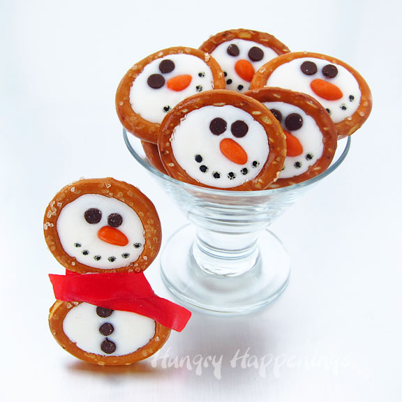 Winter themed treats – Frosty Snowman Pretzels
