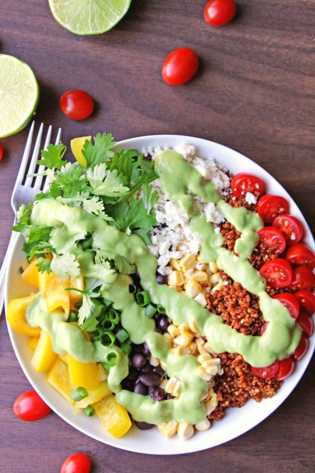 Southwest quinoa salad with green chile avocado dressing