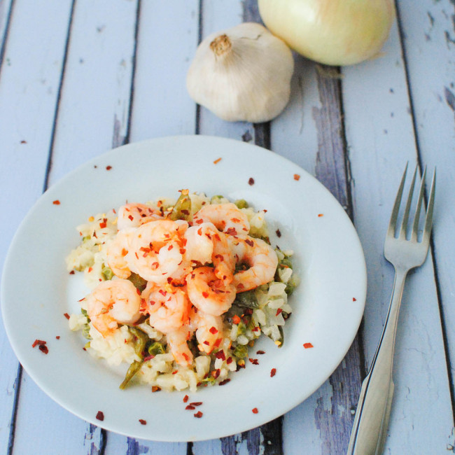 Spicy Shrimp Scampi Risotto with Garden Fresh Peas