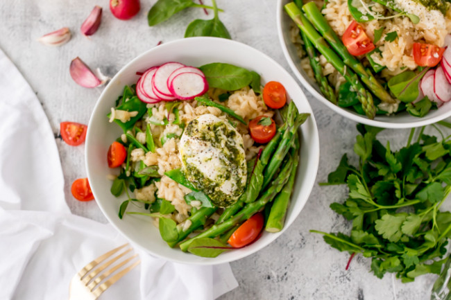 Spring Vegetable Risotto with Creamy Pesto