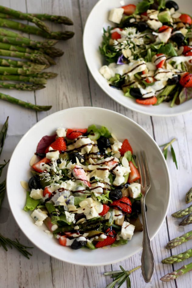Strawberry Poppy Seed Salad With Asparagus And Rhubarb