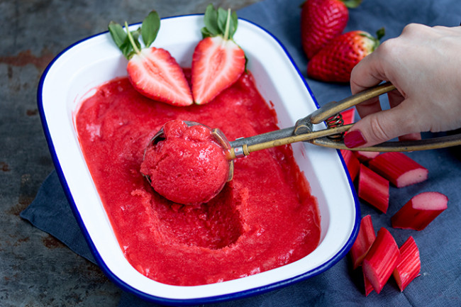 Easy Strawberry Rhubarb Sorbet