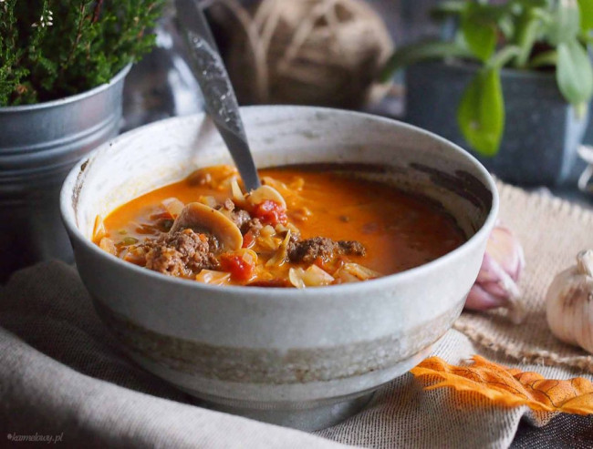 Cabbage Soup With Meat And Mushrooms