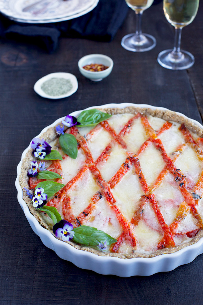 Roasted Red Pepper Fennel Tart With A Almond Oat Crust