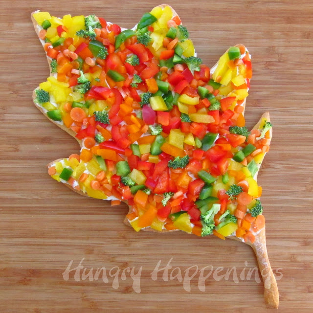Veggie Pizza Leaves make colorful appetizers for Thanksgiving or fall