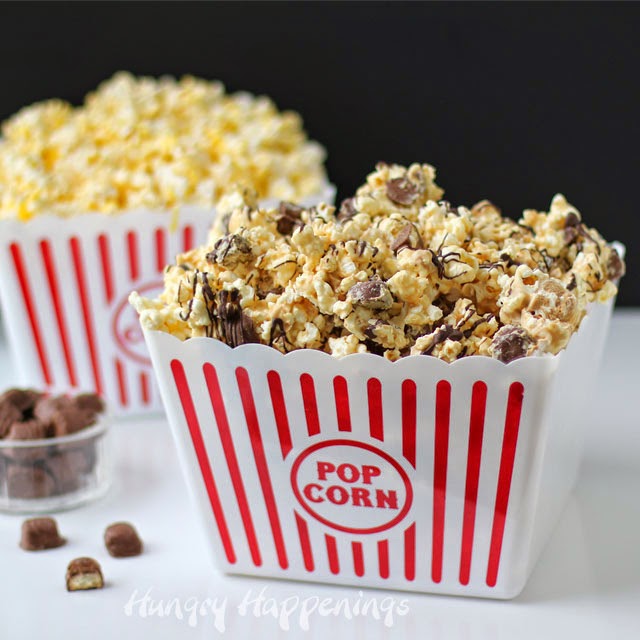 Movie Night Snack – Peanut Butter Popcorn Speckled with Twix Bites