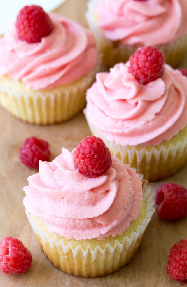 Yellow Cupcakes with Raspberry Buttercream