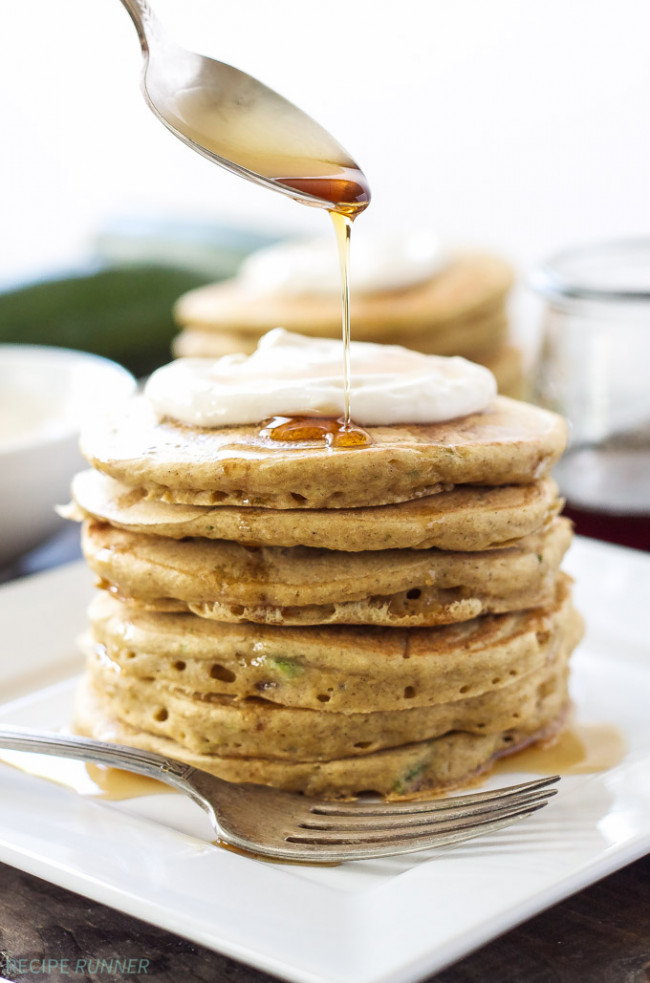 Zucchini Bread Pancakes With Maple Cream Cheese Topping